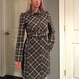 Via plaid wool blend coat